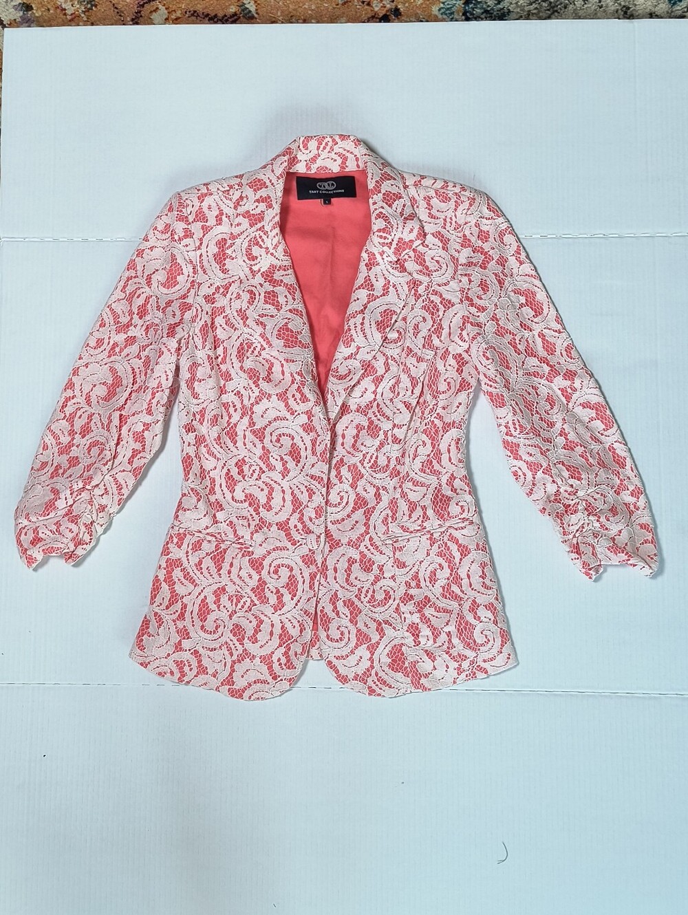 Tart Collections Coral and White Lace Blazer